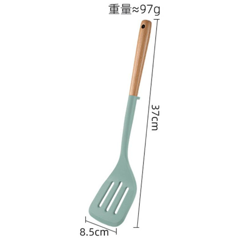 1pc Durable Silicone Turner with Long Wooden Handle for Non-stick Pans