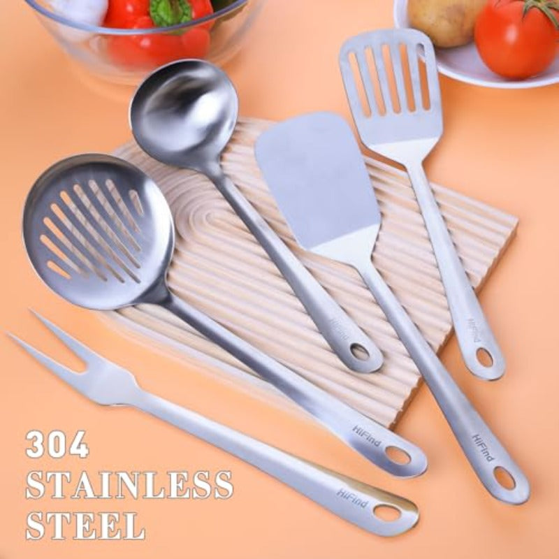 5pcs Heavy-Duty Stainless Steel Cookware Utensil Set with 304 Stainless Steel Cook Utensils
