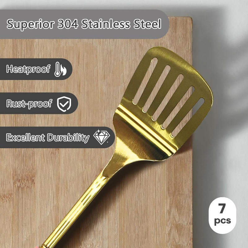 7pcs Stainless Steel Kitchen Utensil Set with Ceramic Heat-Resistant Non-Slip Black