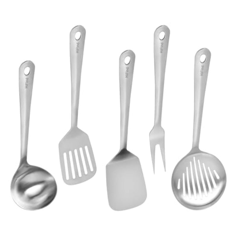 5pcs Heavy-Duty Stainless Steel Cookware Utensil Set with 304 Stainless Steel Cook Utensils