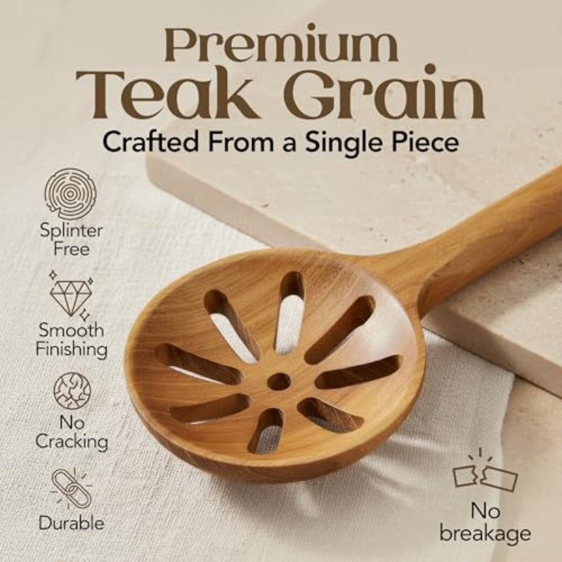 8pcs Teak Wooden Cooking Spoons Set | Wooden Utensil Set with Spatula